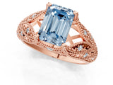 Rose gold Fancy Blue Emerald Cut Cut Milgrain Pave Diamond Engagement Ring with Four-Prong Setting_16