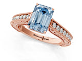 Rose gold Fancy Blue Emerald Cut Cut Pave Band Milgrain Solitaire Ring_1