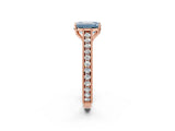 Rose gold Fancy Blue Emerald Cut Cut Pave Band Milgrain Solitaire Ring_2