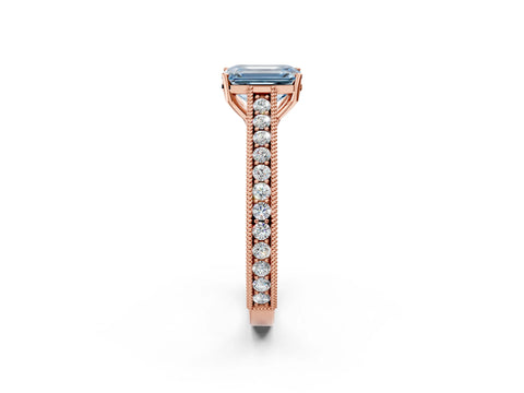 Rose gold Fancy Blue Emerald Cut Cut Pave Band Milgrain Solitaire Ring_2