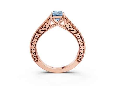 Rose gold Fancy Blue Emerald Cut Cut Pave Band Milgrain Solitaire Ring_3