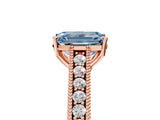 Rose gold Fancy Blue Emerald Cut Cut Pave Band Milgrain Solitaire Ring_5