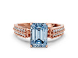 Rose gold Fancy Blue Emerald Cut Cut Pave Split Shank Engagement Ring with Four-Prong Setting