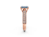 Rose gold Fancy Blue Emerald Cut Cut Pave Split Shank Engagement Ring with Four-Prong Setting_2