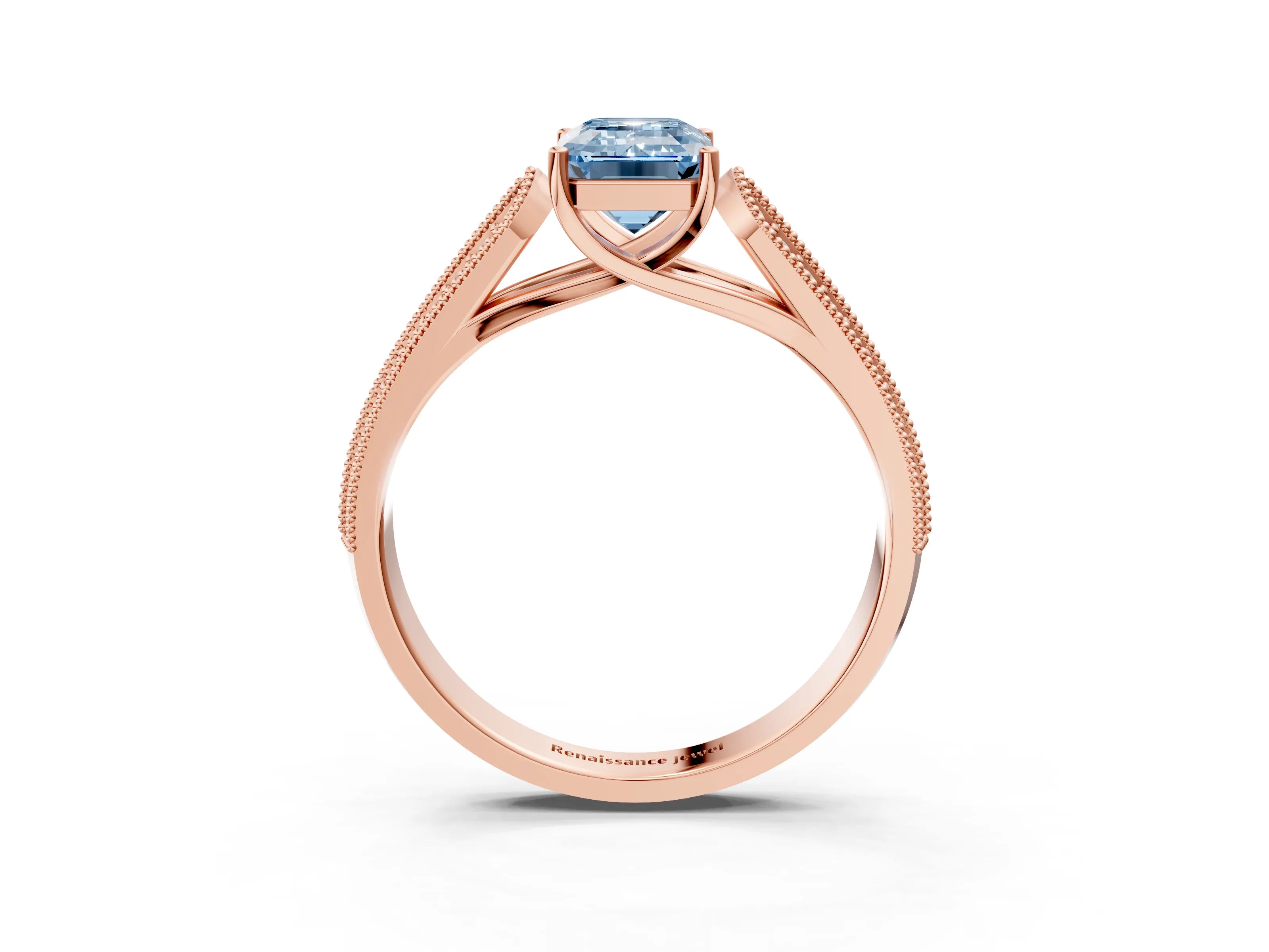 Rose gold Fancy Blue Emerald Cut Cut Pave Split Shank Engagement Ring with Four-Prong Setting_3