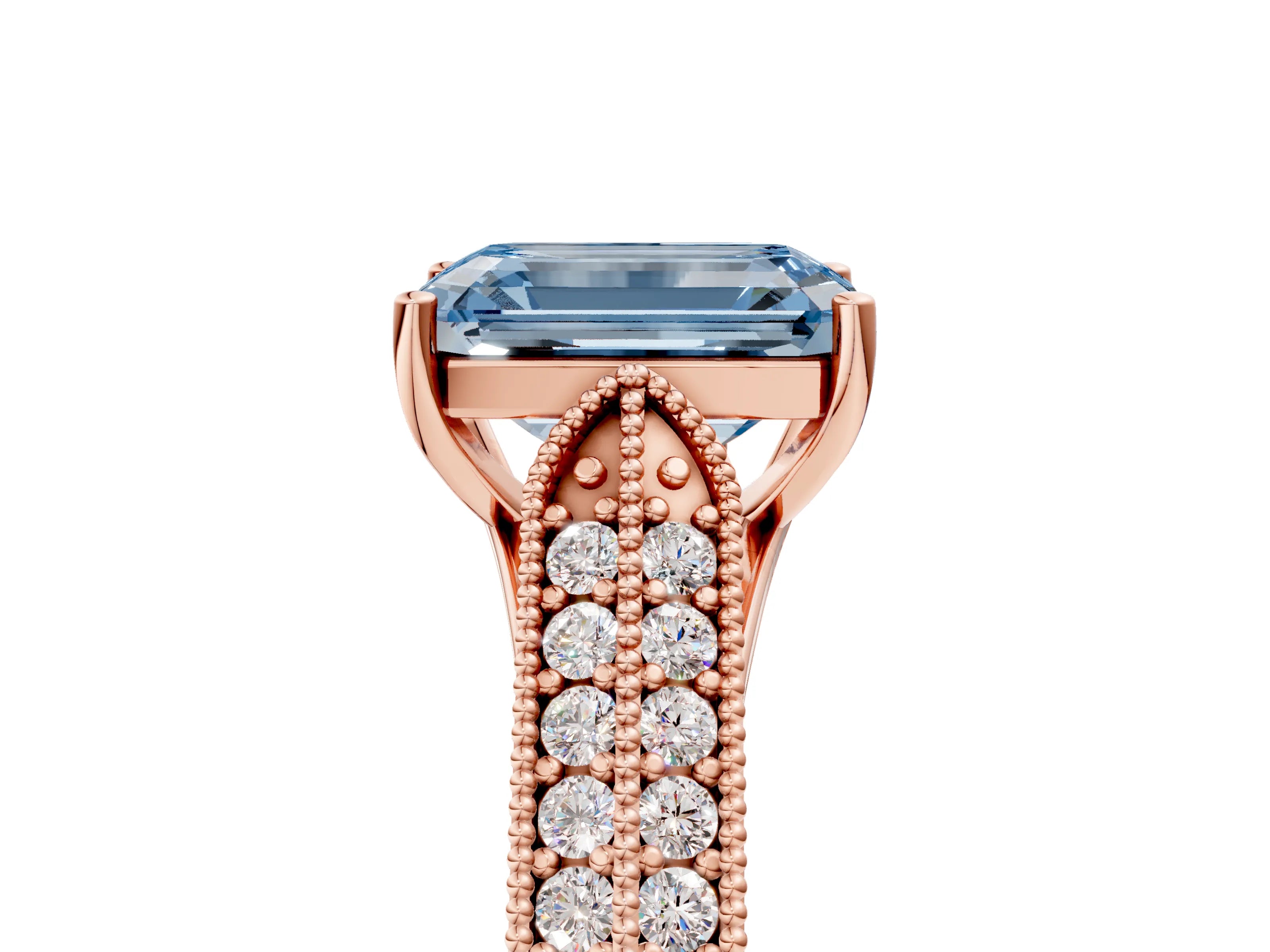 Rose gold Fancy Blue Emerald Cut Cut Pave Split Shank Engagement Ring with Four-Prong Setting_5