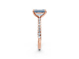Rose gold Fancy Blue Emerald Cut Diamond Brilliant Solitaire Ring with Pavé Band and Four-Prong Setting_2