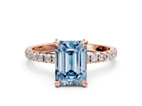 Rose gold Fancy Blue Emerald Cut Diamond Brilliant Solitaire Ring with Pavé Band and Four-Prong Setting_24