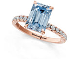 Rose gold Fancy Blue Emerald Cut Diamond Brilliant Solitaire Ring with Pavé Band and Four-Prong Setting_25