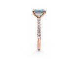 Rose gold Fancy Blue Emerald Cut Diamond Brilliant Solitaire Ring with Pavé Band and Four-Prong Setting_26