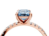 Rose gold Fancy Blue Emerald Cut Diamond Brilliant Solitaire Ring with Pavé Band and Four-Prong Setting_28