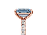 Rose gold Fancy Blue Emerald Cut Diamond Brilliant Solitaire Ring with Pavé Band and Four-Prong Setting_29