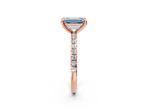 Rose gold Fancy Blue Emerald Cut Diamond Brilliant Solitaire Ring with Pavé Band and Four-Prong Setting_2
