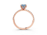 Rose gold Fancy Blue Emerald Cut Diamond Brilliant Solitaire Ring with Pavé Band and Four-Prong Setting_3