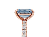 Rose gold Fancy Blue Emerald Cut Diamond Brilliant Solitaire Ring with Pavé Band and Four-Prong Setting_5