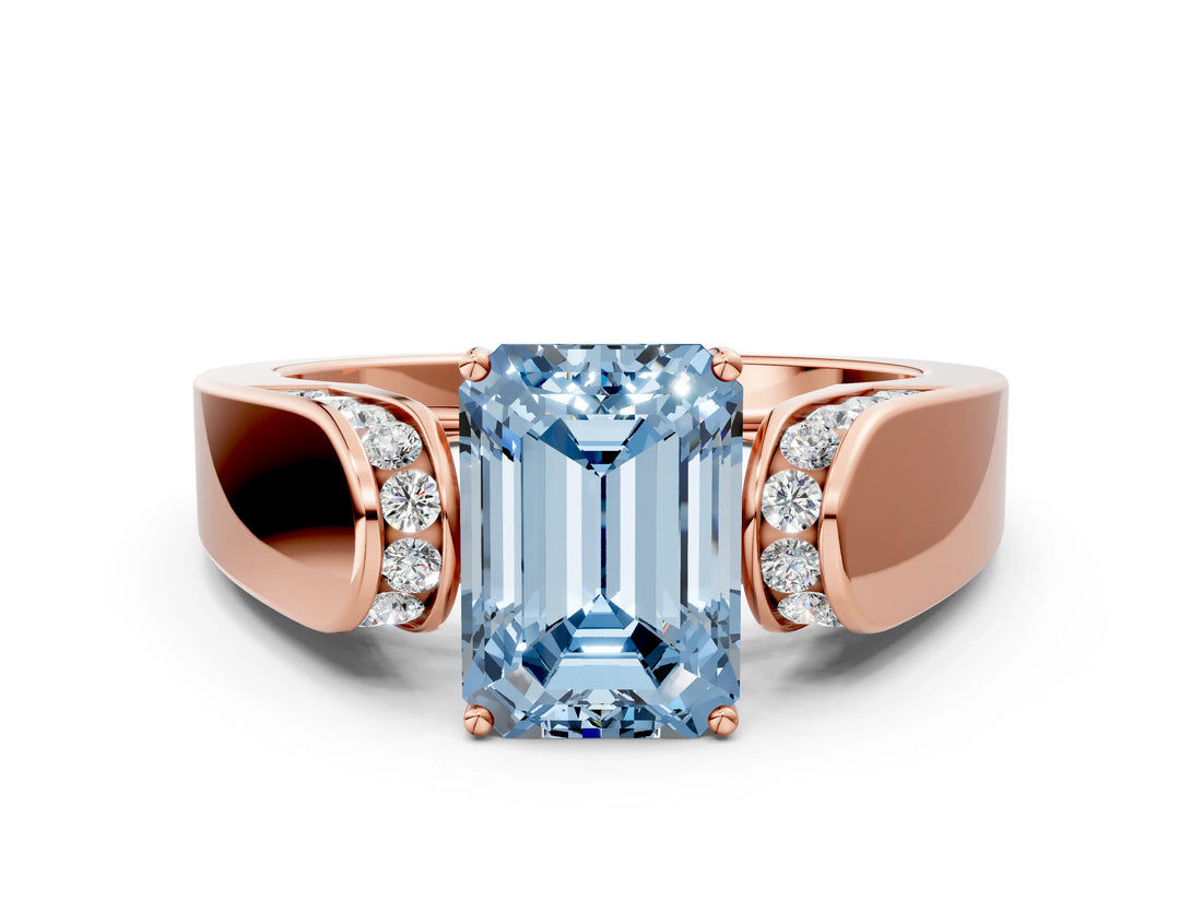 Rose gold Fancy Blue Emerald Cut Diamond Channel Set Solitaire Ring with Four-Prong Setting_12