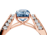 Rose gold Fancy Blue Emerald Cut Diamond Channel Set Solitaire Ring with Four-Prong Setting_16