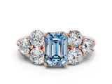 Rose gold Fancy Blue Emerald  Cut Diamond Cluster Ring with Round Accent Stones and Prong Setting on a Classic Band_47