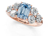 Rose gold Fancy Blue Emerald  Cut Diamond Cluster Ring with Round Accent Stones and Prong Setting on a Classic Band_48