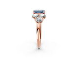 Rose gold Fancy Blue Emerald  Cut Diamond Cluster Ring with Round Accent Stones and Prong Setting on a Classic Band_49