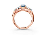 Rose gold Fancy Blue Emerald  Cut Diamond Cluster Ring with Round Accent Stones and Prong Setting on a Classic Band_50