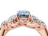 Rose gold Fancy Blue Emerald  Cut Diamond Cluster Ring with Round Accent Stones and Prong Setting on a Classic Band_51