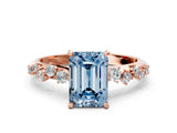 Rose gold Fancy Blue Emerald Cut Diamond Cluster Side Stone Solitaire Ring with Prong Setting_53