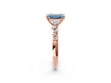 Rose gold Fancy Blue Emerald Cut Diamond Cluster Side Stone Solitaire Ring with Prong Setting_55