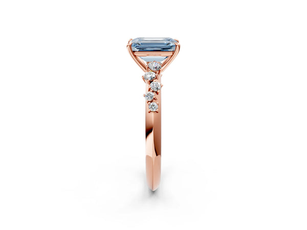 Rose Gold Emerald Cut Graduated Cluster Engagement Ring Setting for Fancy Blue Center