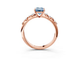 Rose gold Fancy Blue Emerald Cut Diamond Cluster Side Stone Solitaire Ring with Prong Setting_56