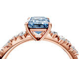 Rose gold Fancy Blue Emerald Cut Diamond Cluster Side Stone Solitaire Ring with Prong Setting_57