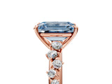 Rose gold Fancy Blue Emerald Cut Diamond Cluster Side Stone Solitaire Ring with Prong Setting_58