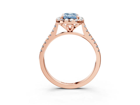 Rose gold Fancy Blue Emerald Cut Diamond Cushion Halo Ring with Pavé Band_3