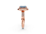 Rose gold Fancy Blue Emerald Cut Diamond Double Halo Ring with Split Shank and Four-Prong Setting_14