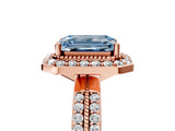Rose gold Fancy Blue Emerald Cut Diamond Double Halo Ring with Split Shank and Four-Prong Setting_17