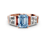 Rose gold Fancy Blue Emerald Cut Diamond Engagement Ring with Baguette Side Stones and Channel Set Band_20