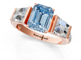 Rose gold Fancy Blue Emerald Cut Diamond Engagement Ring with Baguette Side Stones and Channel Set Band_21