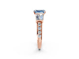 Rose gold Fancy Blue Emerald Cut Diamond Engagement Ring with Baguette Side Stones and Channel Set Band_22