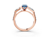 Rose gold Fancy Blue Emerald Cut Diamond Engagement Ring with Baguette Side Stones and Channel Set Band_23