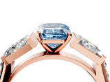Rose gold Fancy Blue Emerald Cut Diamond Engagement Ring with Baguette Side Stones and Channel Set Band_24