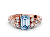Rose gold Fancy Blue Emerald  Cut Diamond Engagement Ring with Bezel Set Round Side Stones and Prong Setting_52