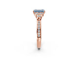 Rose gold Fancy Blue Emerald  Cut Diamond Engagement Ring with Bezel Set Round Side Stones and Prong Setting_54