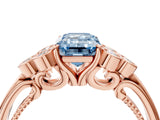 Rose gold Fancy Blue Emerald  Cut Diamond Engagement Ring with Bezel Set Round Side Stones and Prong Setting_56