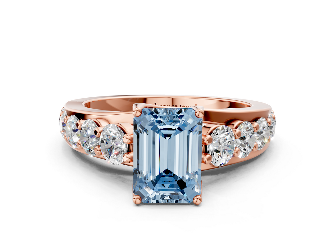 Rose gold Fancy Blue Emerald  Cut Diamond Engagement Ring with Pavé Band and Four-Prong Setting_3