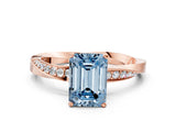 Rose gold Fancy Blue Emerald Cut Diamond Engagement Ring with Side Stone Accents and Four-Prong Setting_12