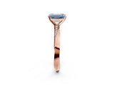Rose gold Fancy Blue Emerald Cut Diamond Engagement Ring with Side Stone Accents and Four-Prong Setting_14