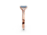 Rose gold Fancy Blue Emerald Cut Diamond Engagement Ring with Side Stone Accents and Four-Prong Setting_74