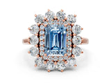 Rose gold Fancy Blue Emerald Cut Diamond Floral Double Halo Engagement Ring with Prong Setting_24