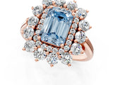 Rose gold Fancy Blue Emerald Cut Diamond Floral Double Halo Engagement Ring with Prong Setting_25