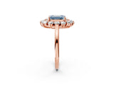 Rose gold Fancy Blue Emerald Cut Diamond Floral Double Halo Engagement Ring with Prong Setting_26